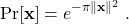 \[\Pr[\mathbf{x}] = e^{-\pi \|\mathbf{x}\|^2}\; .\]